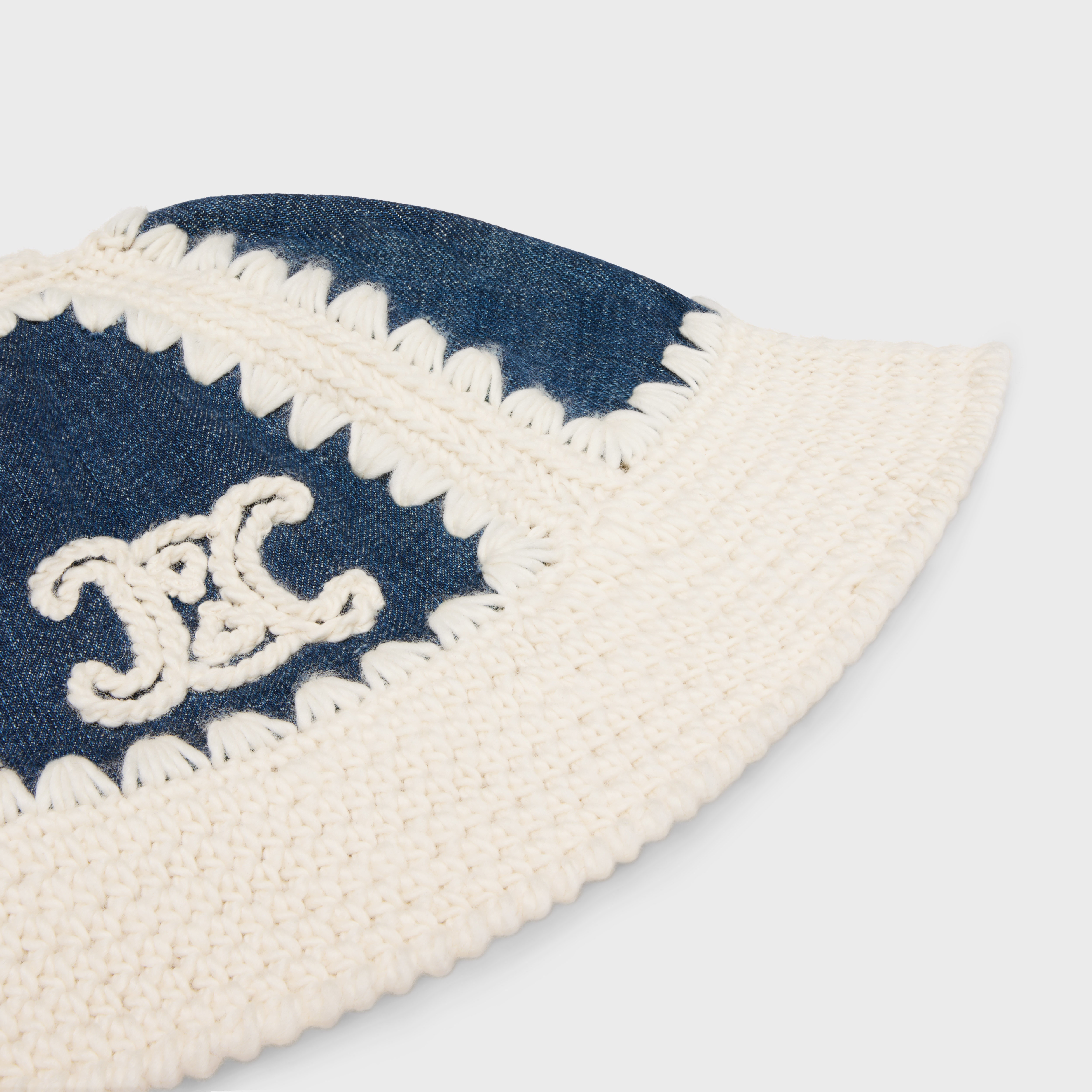 triomphe bucket hat in crocheted wool and denim - 3