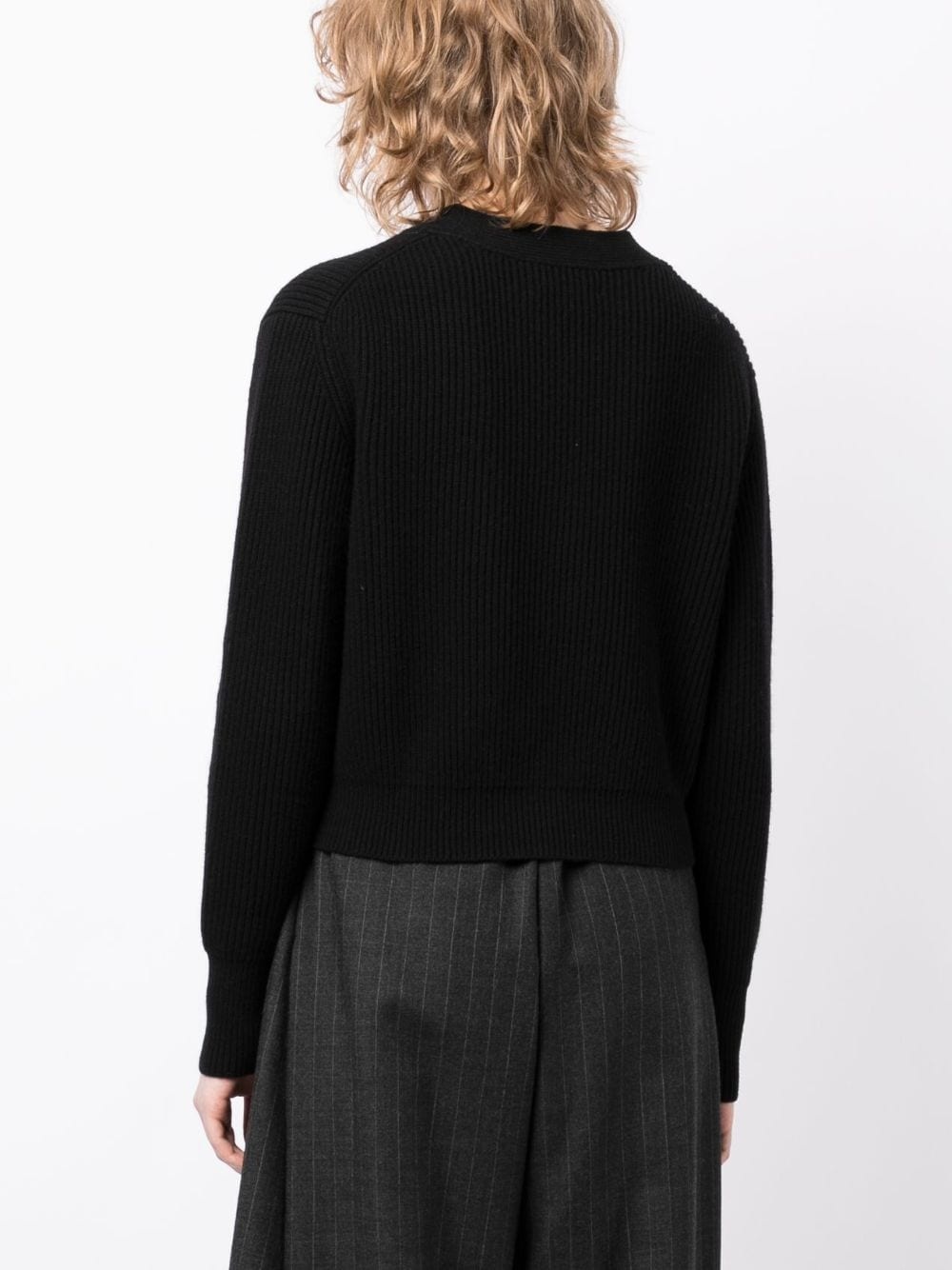 logo-patch ribbed-knit wool cardigan - 4