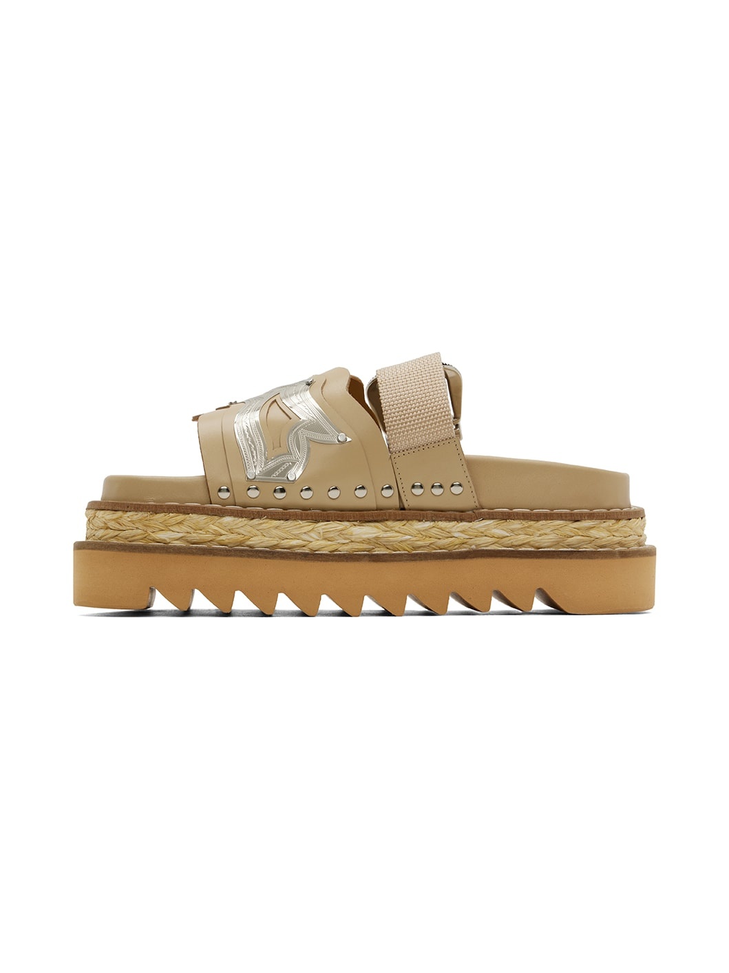 Beige Leather Platform Sandals - 3