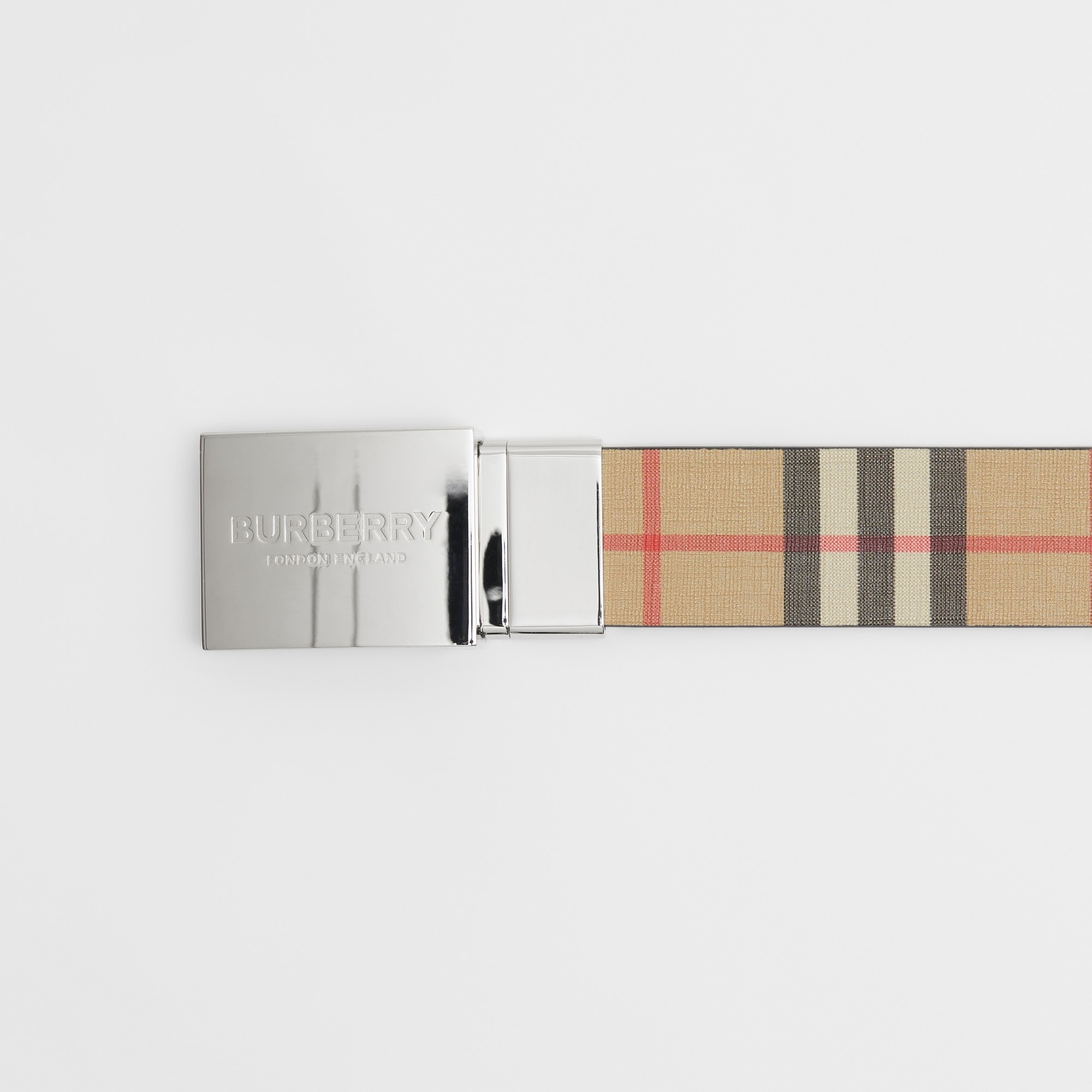 BURBERRY 3.5cm Reversible Checked E-Canvas and Leather Belt for Men