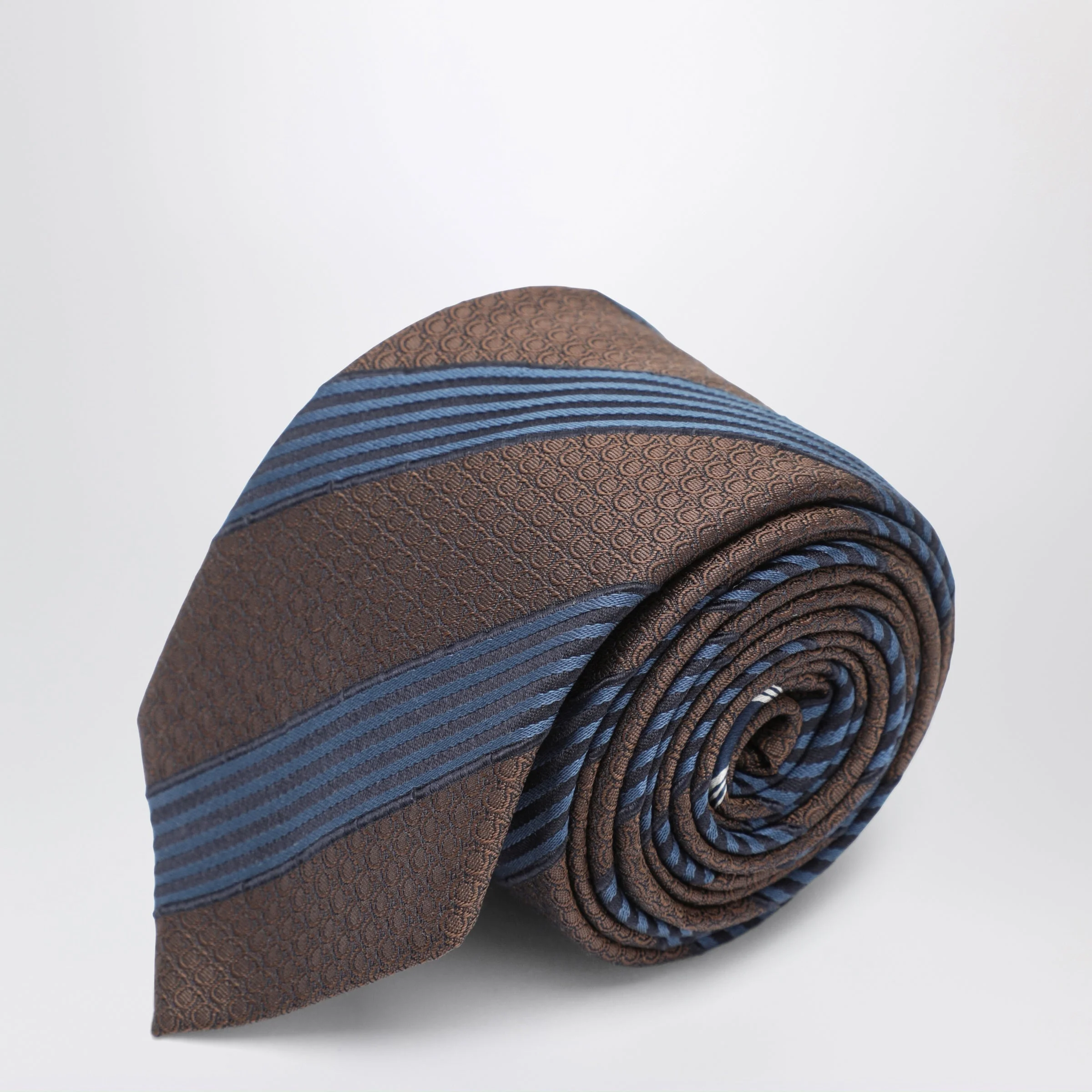 Silk tie with Gancini print and diagonal stripes - 1