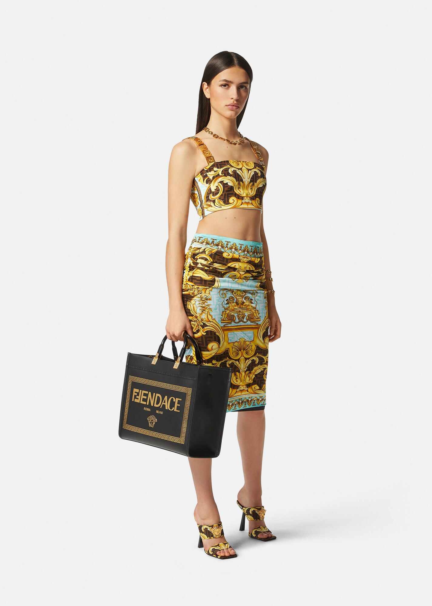 Fendace Gold Baroque Ruched Midi Skirt - 2
