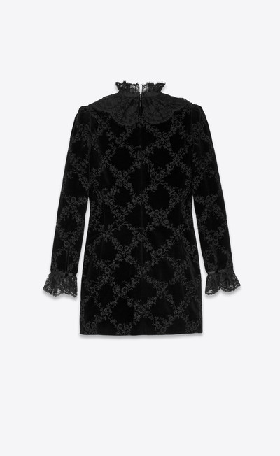 SAINT LAURENT embroidered mini dress in velvet with lace details outlook