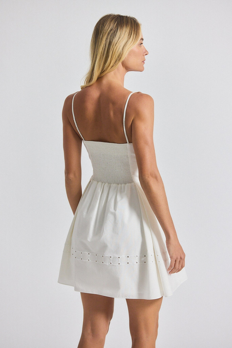 DEREK LAM 10 CROSBY ETON EMBROIDERED POPLIN EYELET SPAGHETTI STRAP PLEATED MINI DRESS outlook