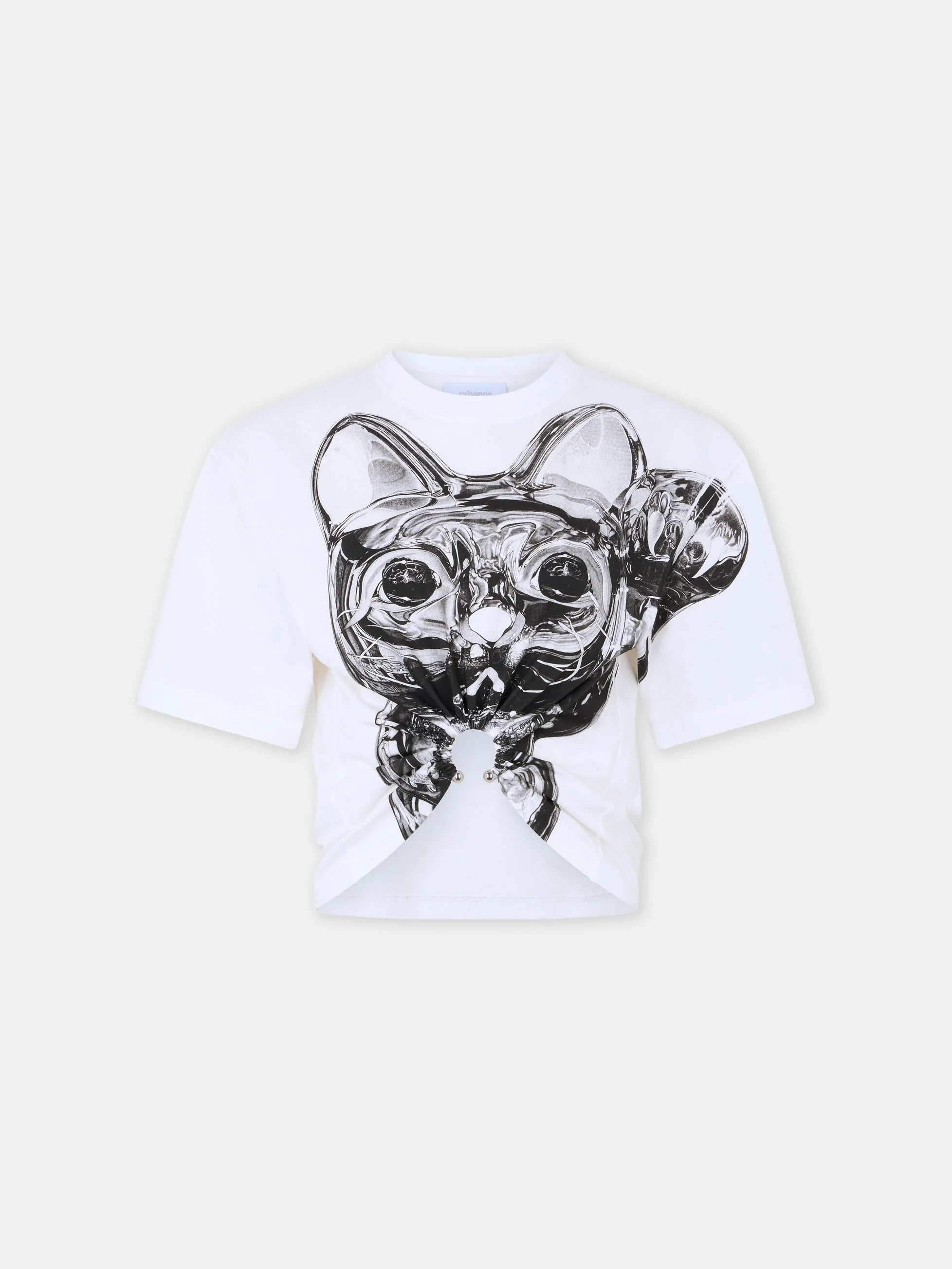 OHMORI X RABANNE CAT PRINT PIERCING T-SHIRT - 1