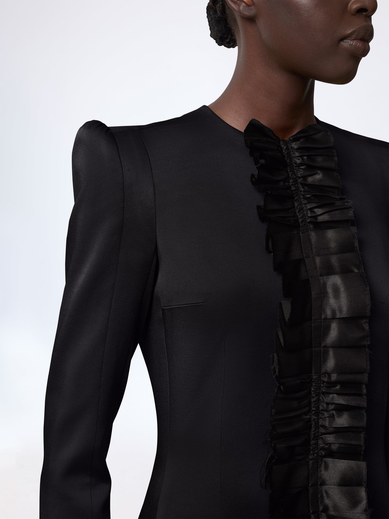 Black Crepe Satin Jacket With Front Pleat 3