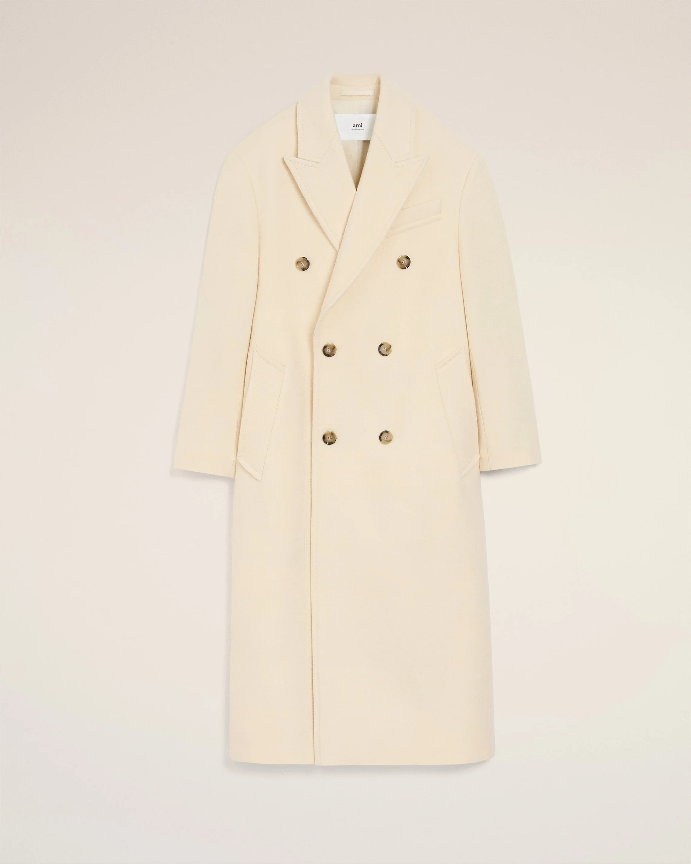 WHITE WOOL DOUBLE BREASTED LONG COAT - 1