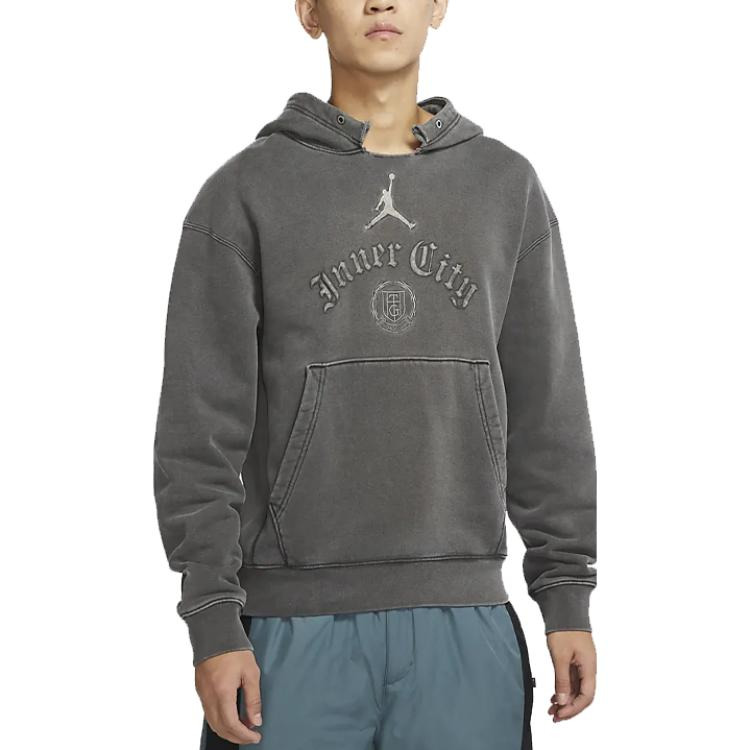 Men's Air Jordan Solid Color Printing Hooded Long Sleeves Gray DJ7974-236 - 3