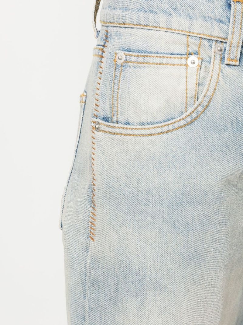 logo-patch washed cotton jeans - 5
