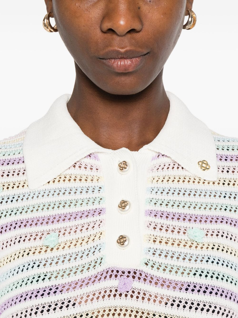striped crochet polo shirt - 5