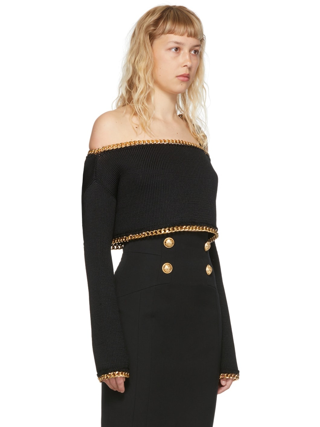 Black Viscose Chain Sweater - 2