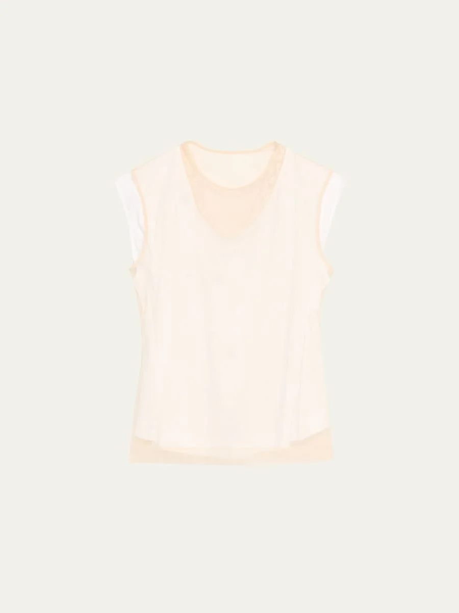 Layered Liquid Cotton Cap-Sleeve Top - 1