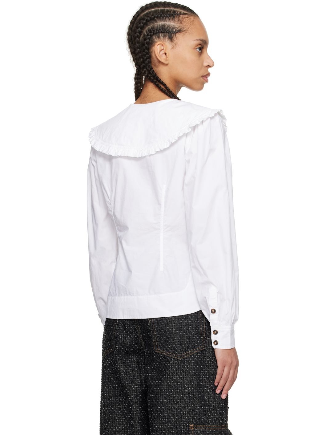 White Frill Collar Poplin Shirt - 3