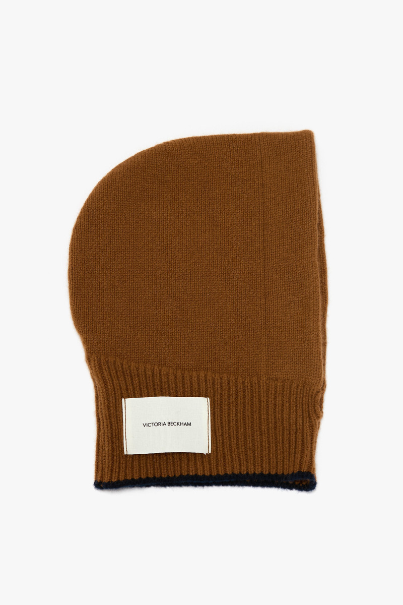 Knitted Hood In Camel-Navy 1