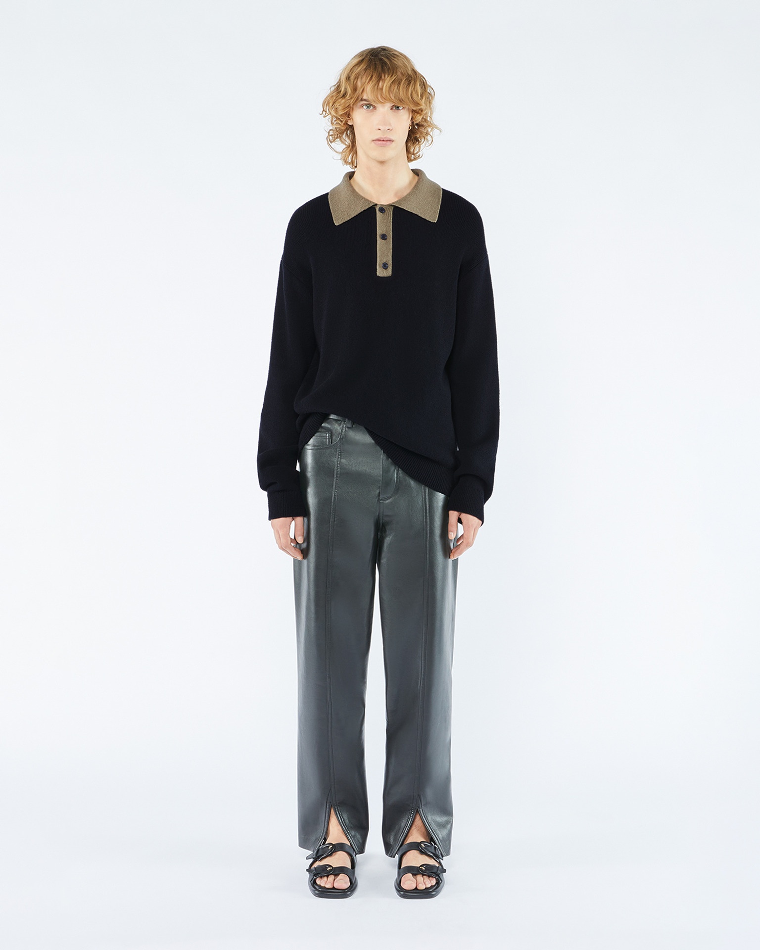 KAIROS - Long sleeve polo - Black/khaki - 2
