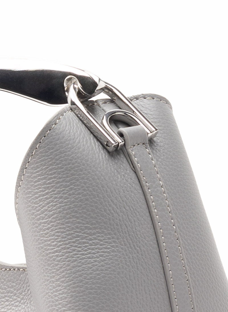 Small Boomerang Pebbled Leather Grey - Silver 4