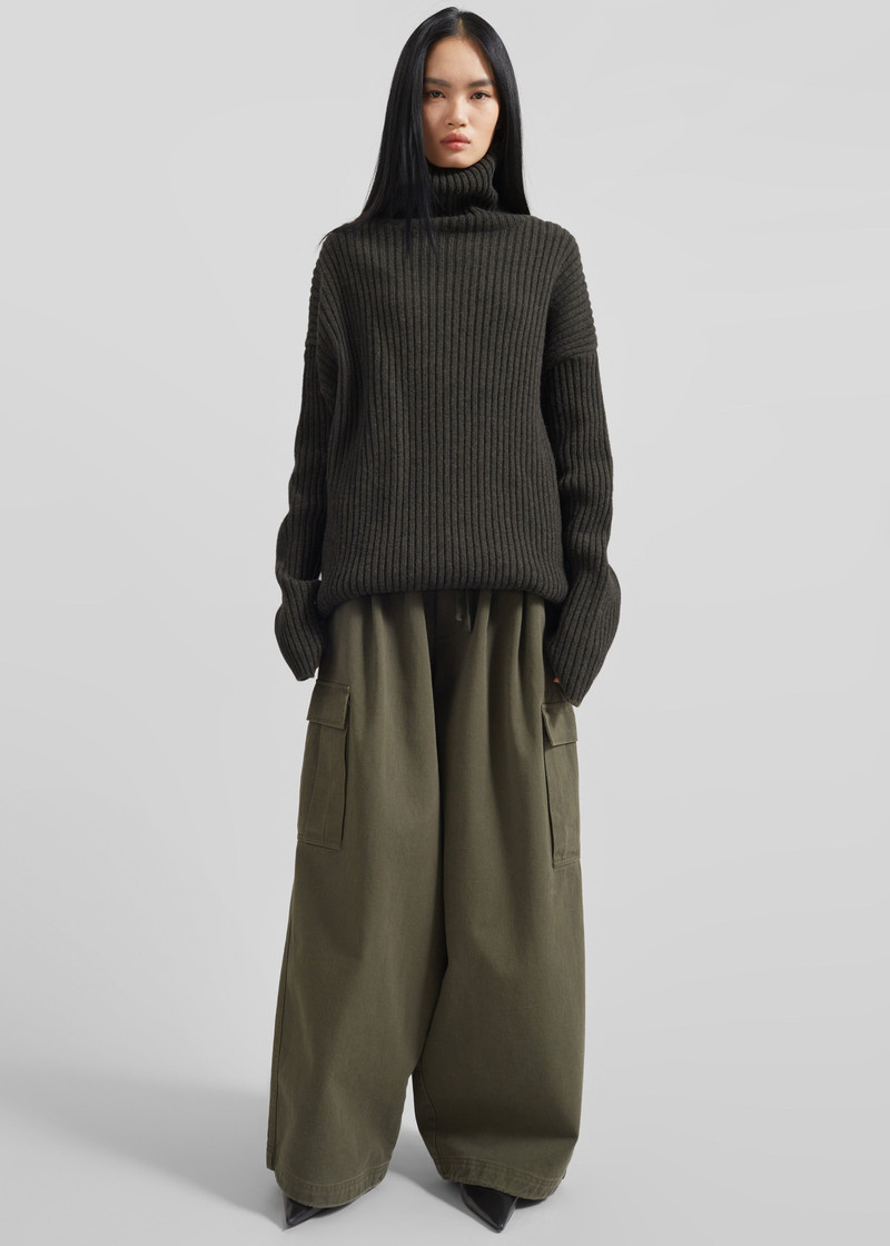 Thelma Ribbed Sweater Dress - Khaki 9