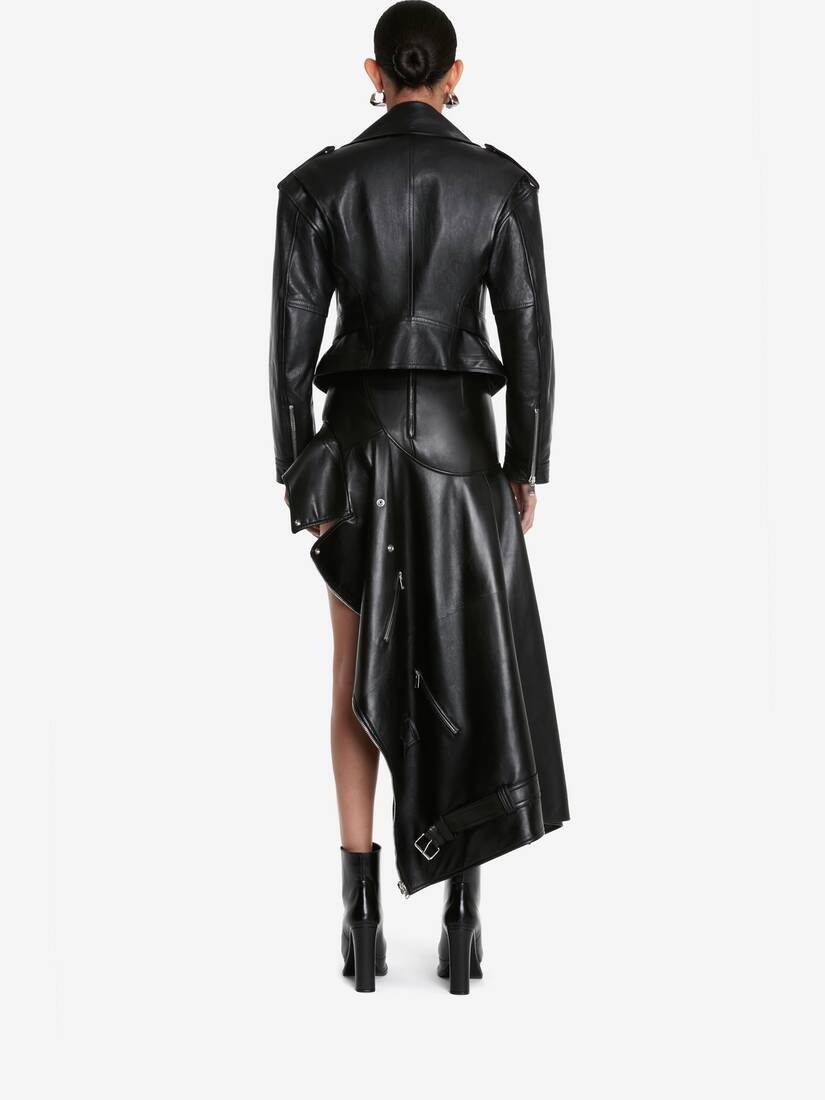 Women's Leather Biker Jacket in Black - 4
