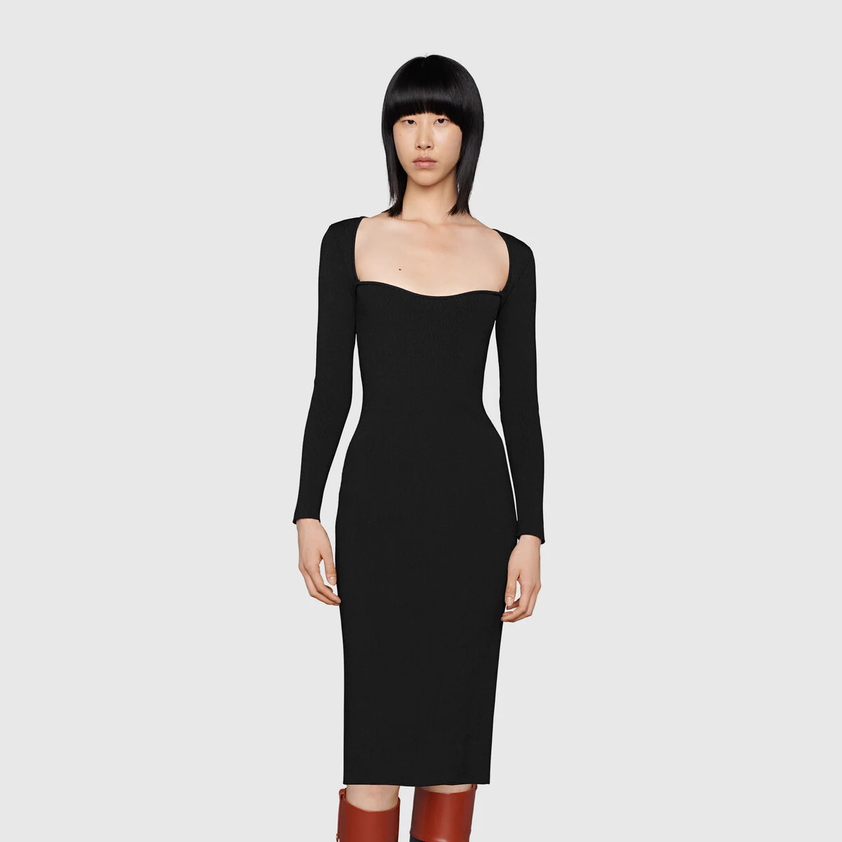 Gucci★素敵！Black Viscose Tunic Straight Stretch Dress GUCCI Stretch viscose bodycon dress | REVERSIBLE