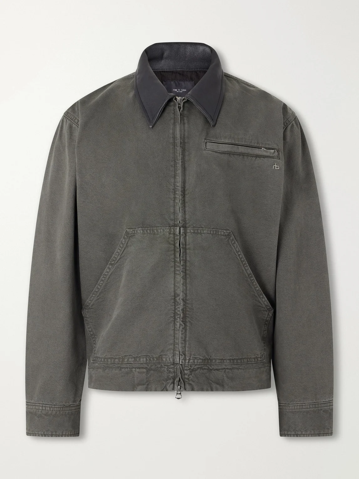Leather-Trimmed Cotton-Canvas Jacket - 1