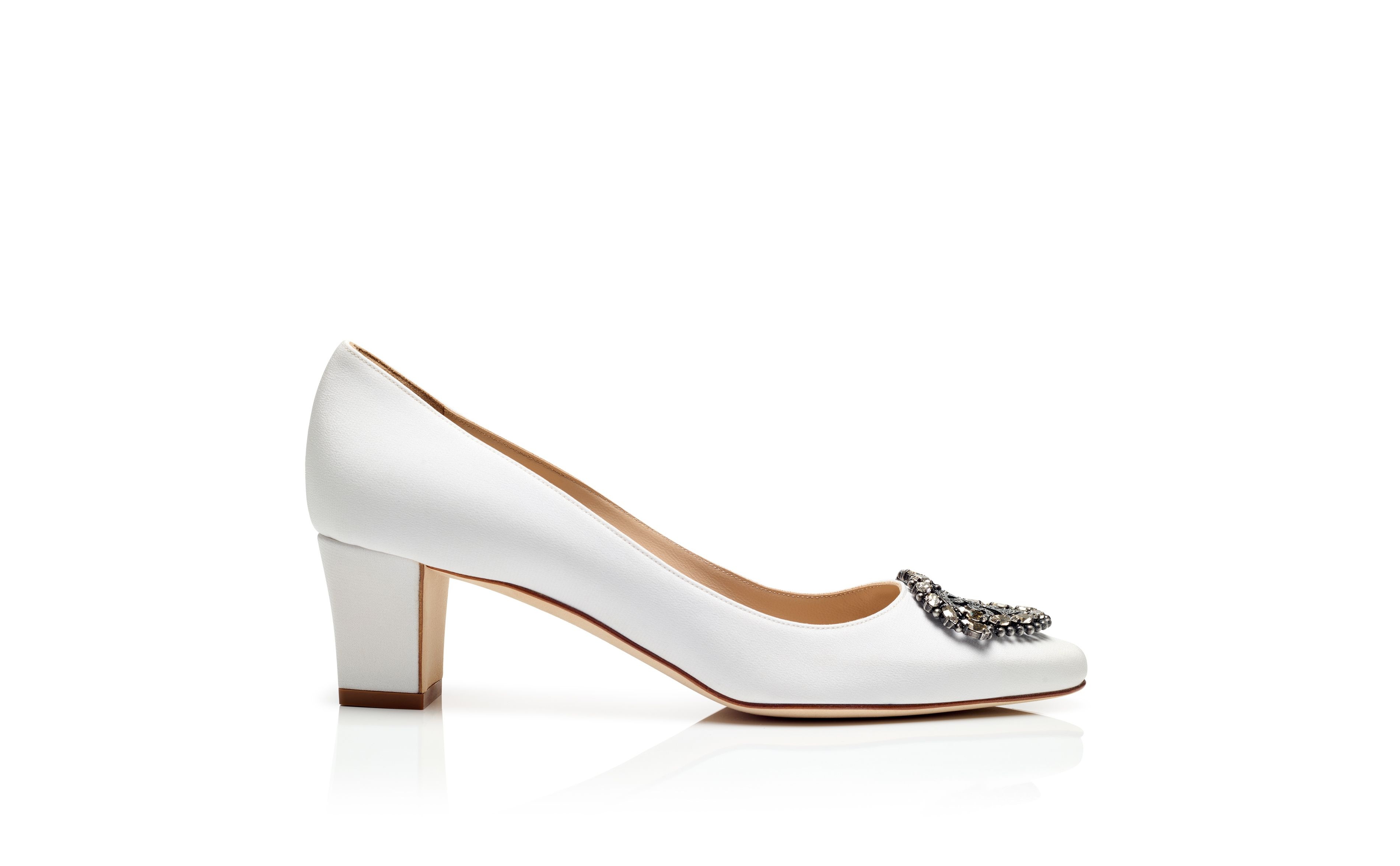 Cream Crepe De Chine Jewel Buckle Pumps - 1