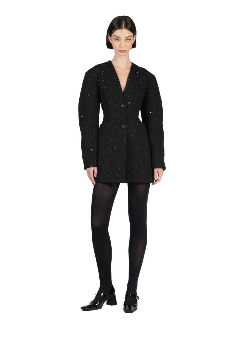 Collarless Tailored Jacket Sparkly Black 1