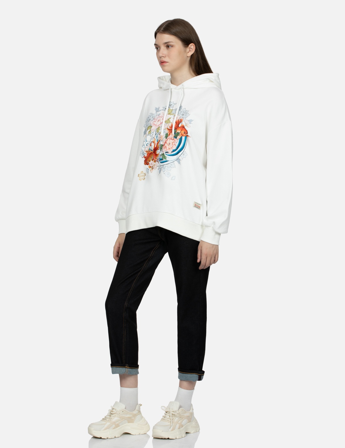 GOLDFISH AND FLORAL FLOW PRINT OVERSIZED HOODIE - 3