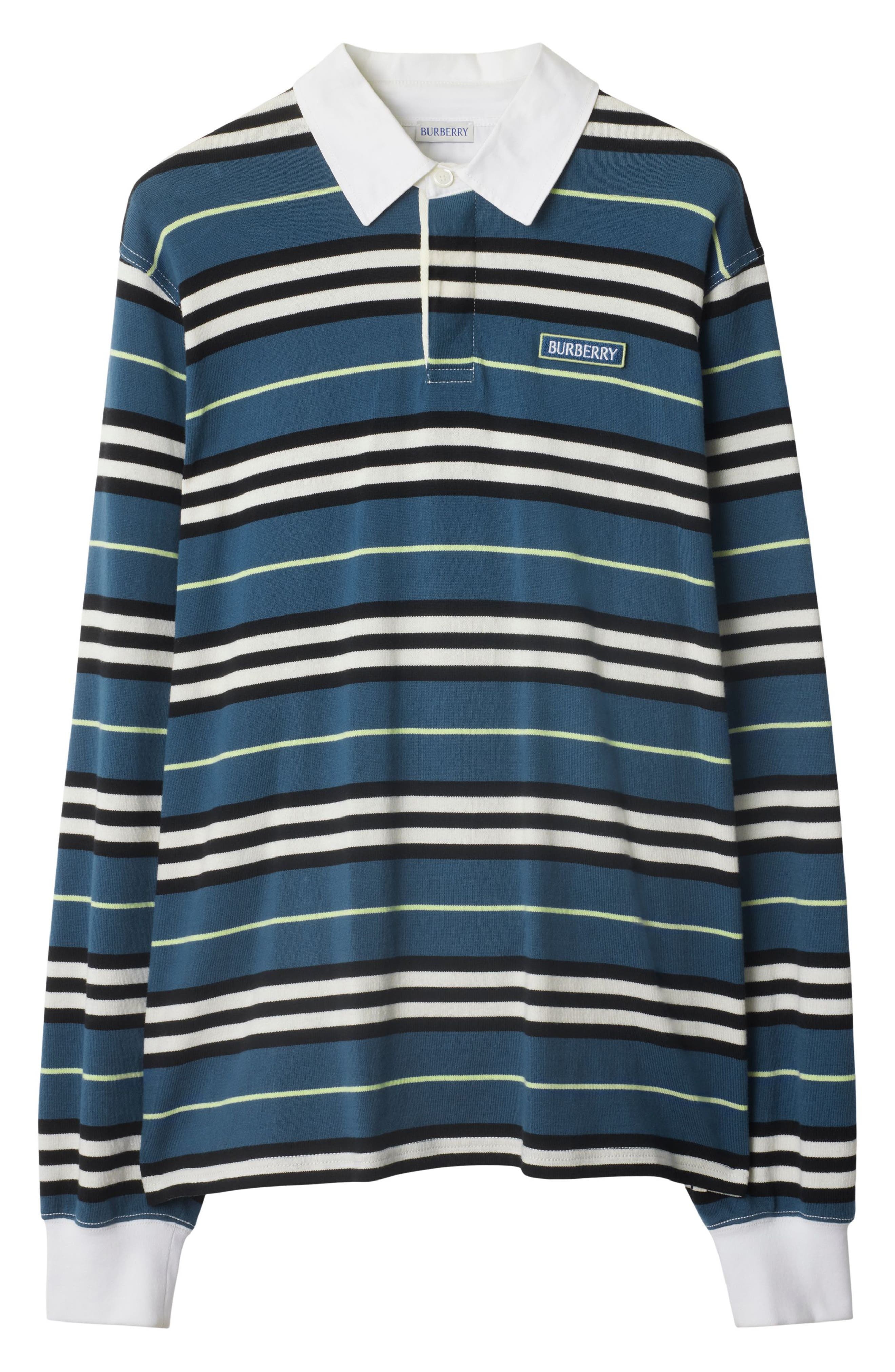 burberry Stripe Long Sleeve Cotton Polo in Anchor Pattern at Nordstrom - 4