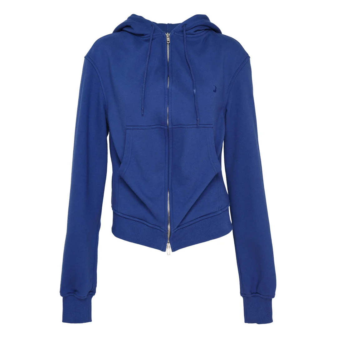 Blue Draped Zip-Up Hoodie - 1