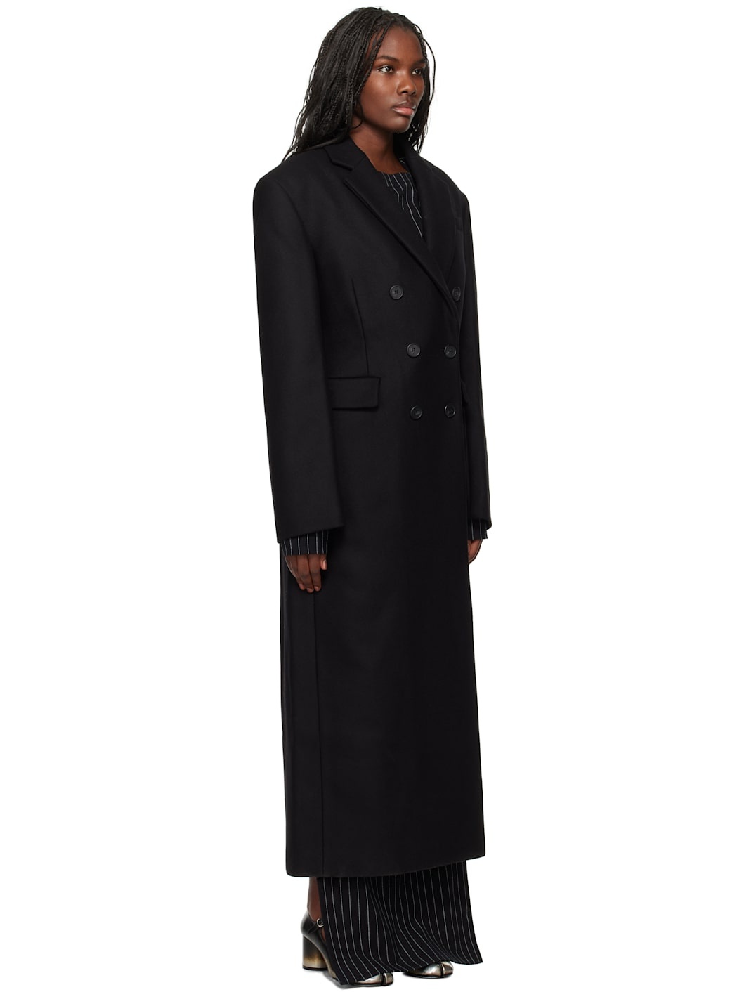 Black Portrait Wool Coat - 2
