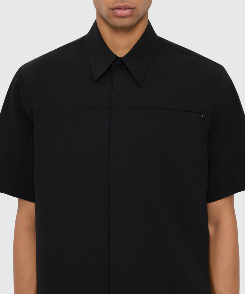 Black stretch cotton short-sleeve shirt with classic collar 5