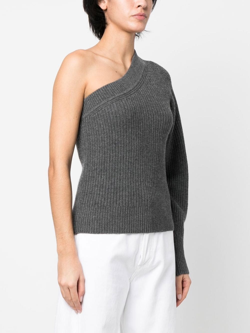 one-shoulder ribbed-knit jumper - 3