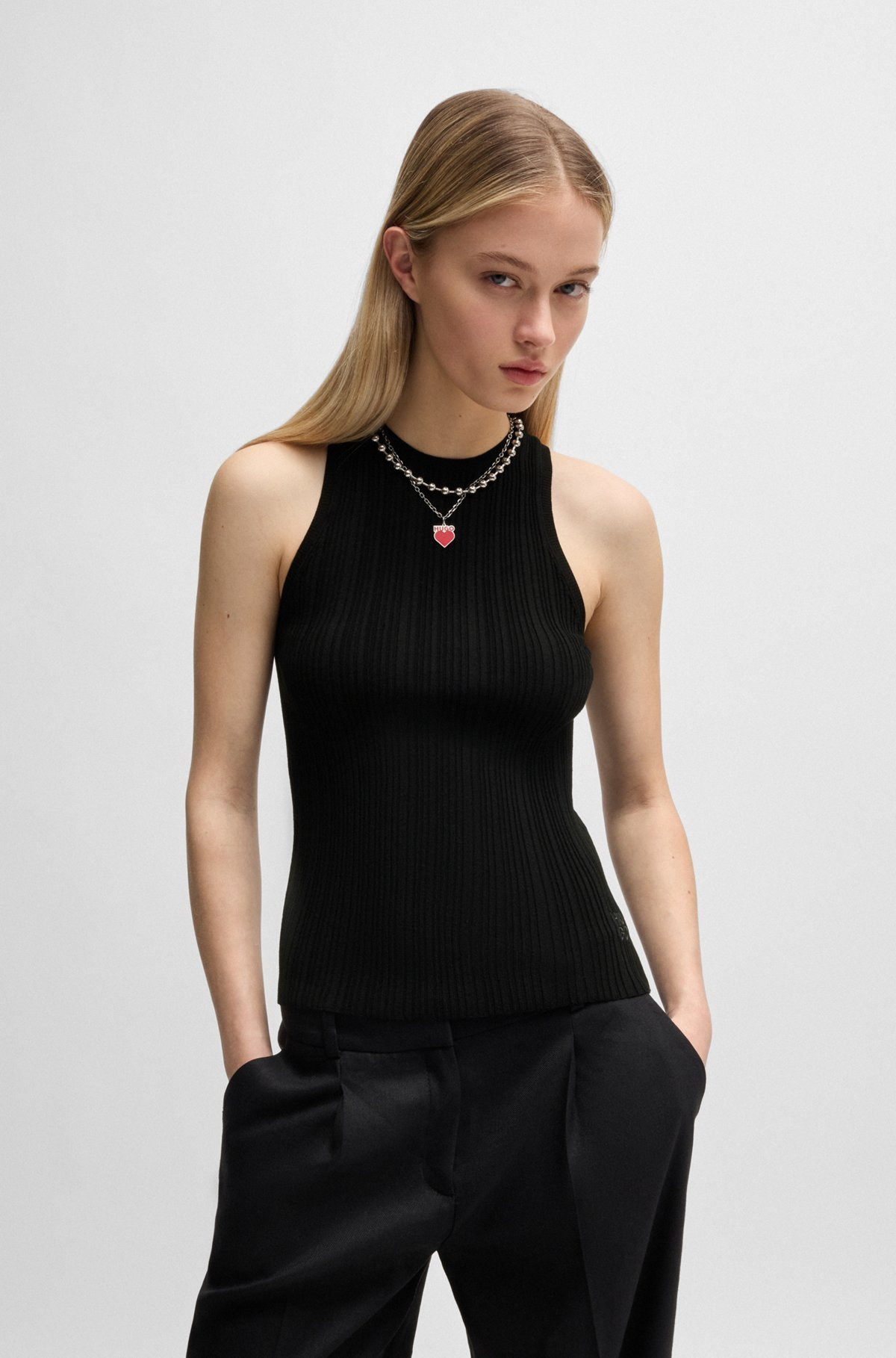 SLEEVELESS RACER-BACK TOP IN RIBBED CREPE FABRIC - 2