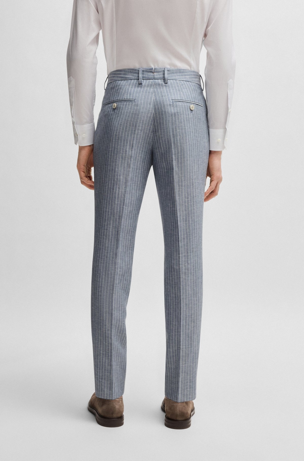 SLIM-FIT TROUSERS IN STRIPED WOOL AND LINEN - 4