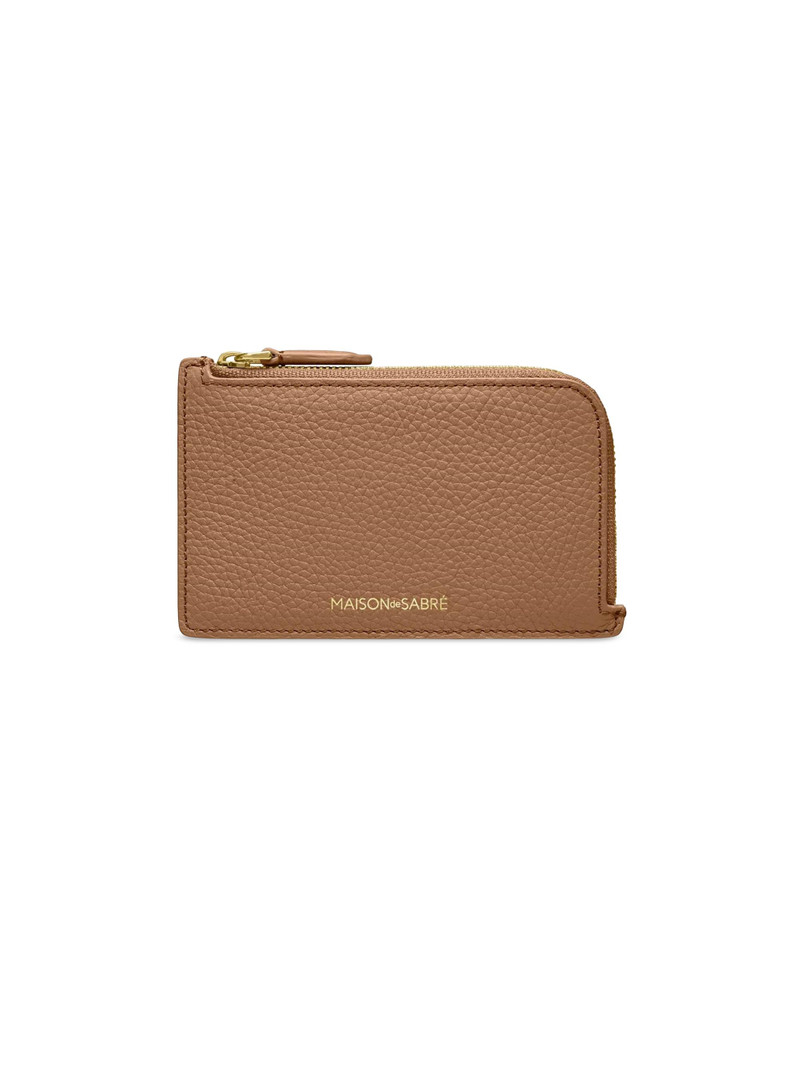 Women's Leather Zip Card Holder - Sandstone Brown 1
