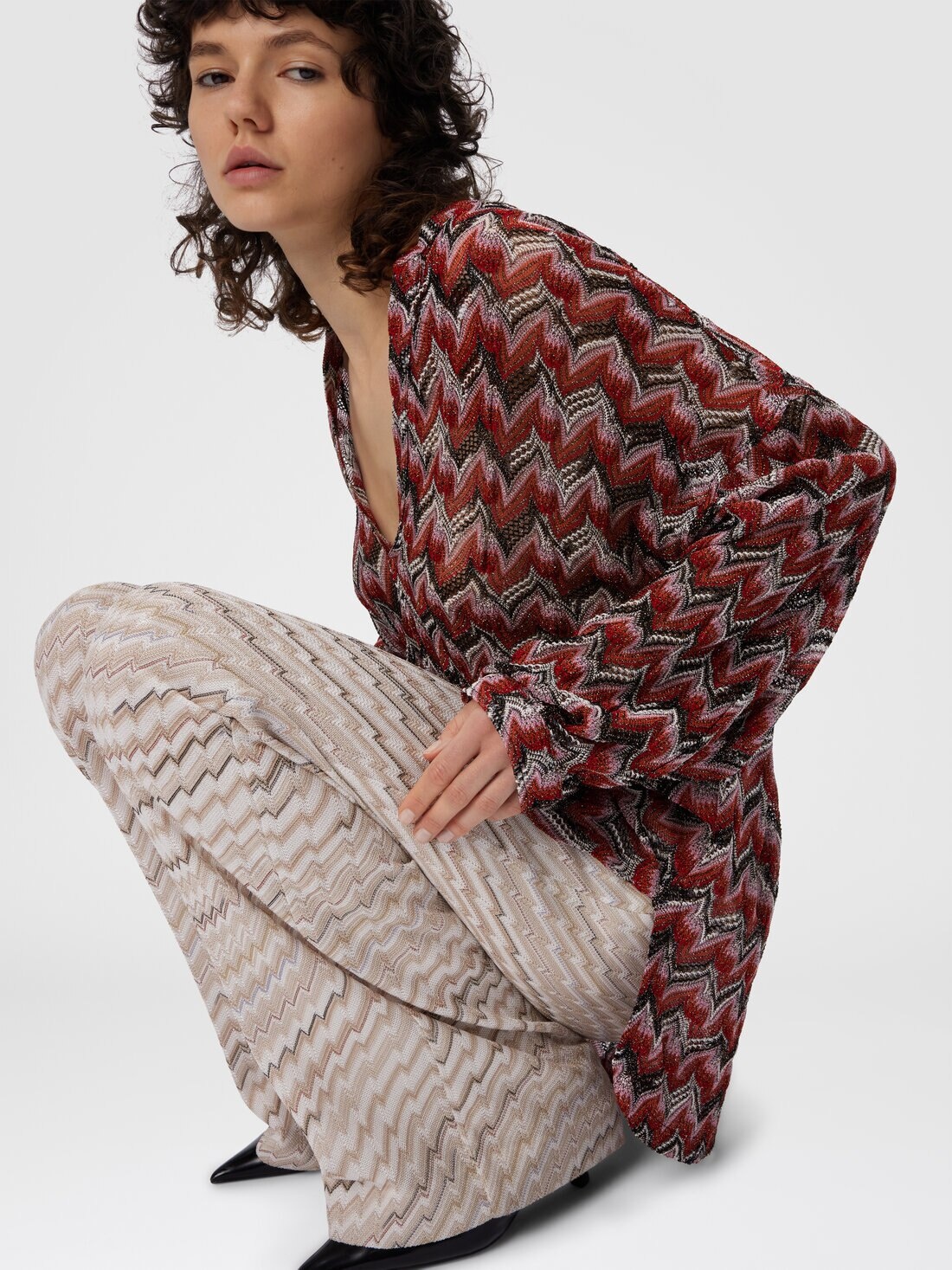 Oversized Blouse with Mandarin Collar and V-Neck - 4