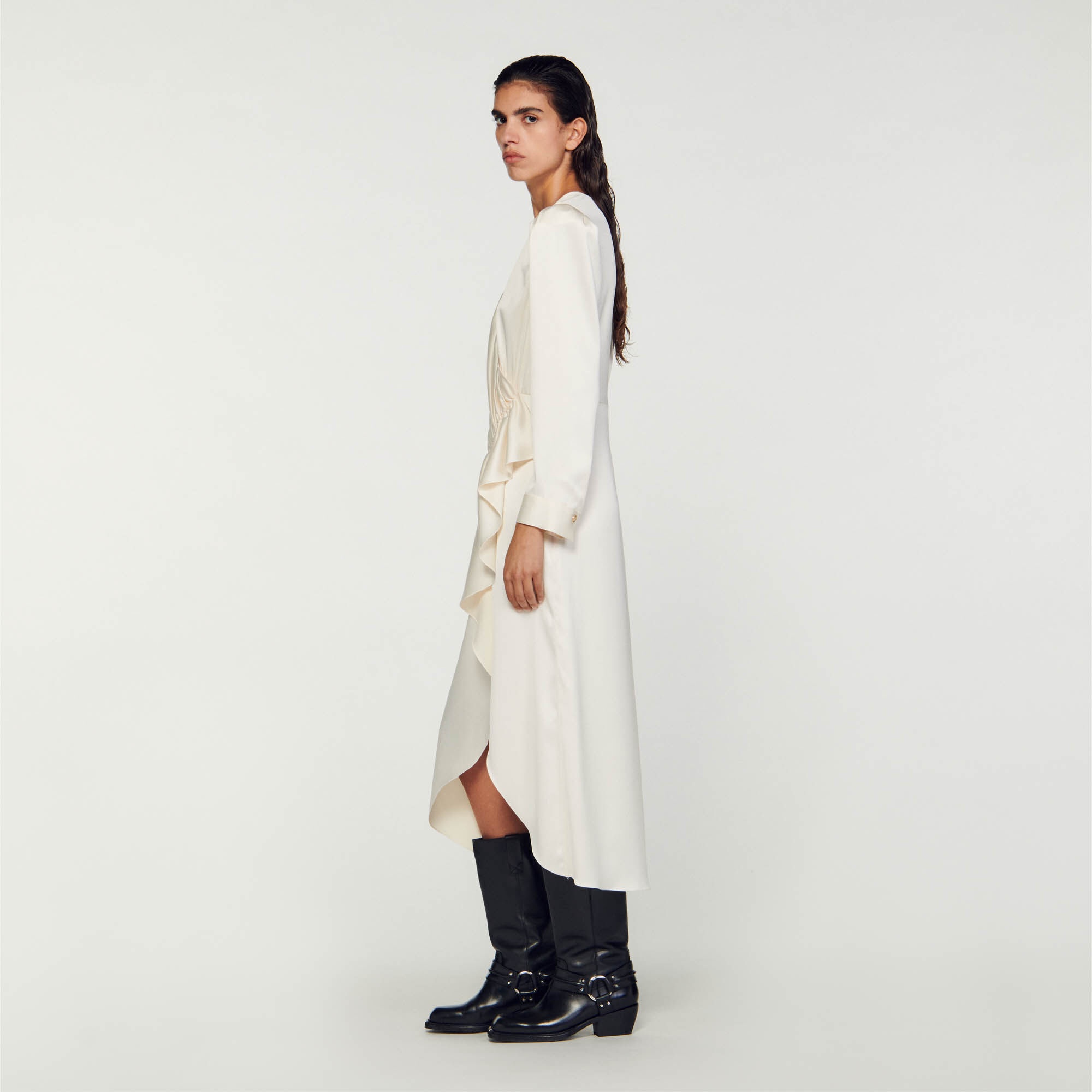 RUFFLED SATIN-EFFECT DRESS - 7