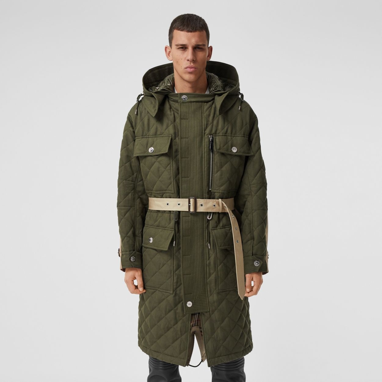 Detachable Hood Quilted Ramie Cotton Parka - 7