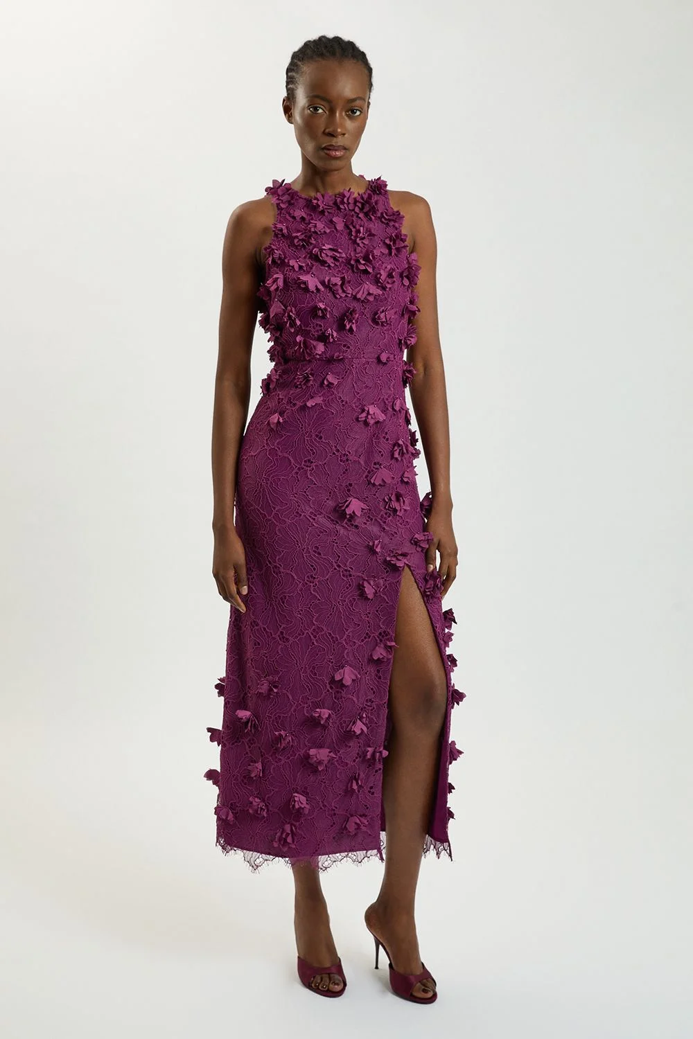 Petal Applique Lace Woven Midi Dress - 1