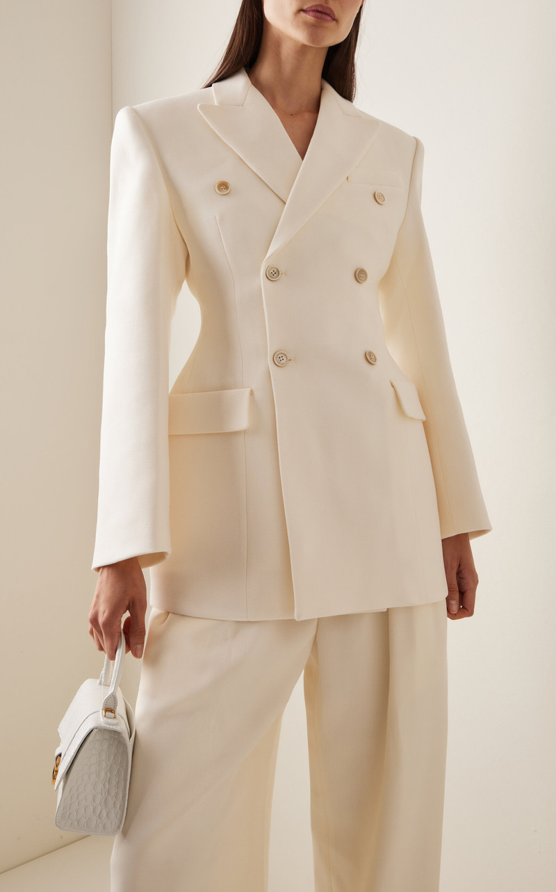 WARDROBE.NYC Contour Double-Breasted Wool Blazer off-white outlook