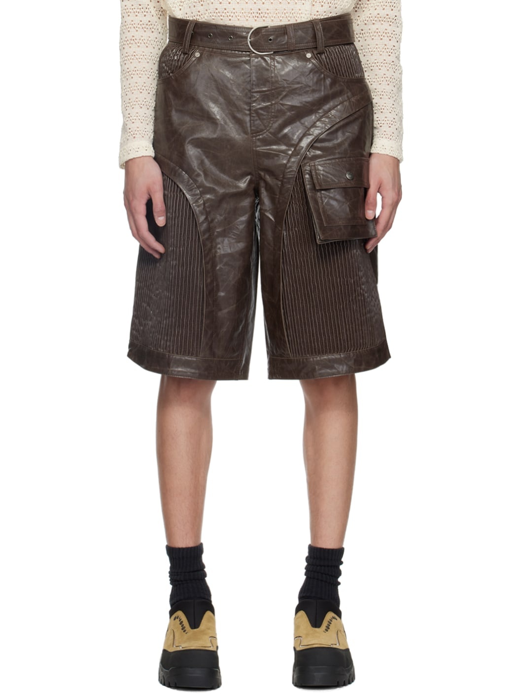Brown Sunbird Faux-Leather Shorts - 1
