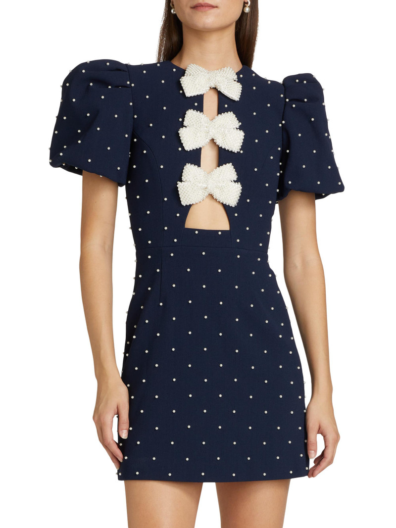 Women's Veronica Pearl Bow Puff-Sleeve Minidress - Blue 3