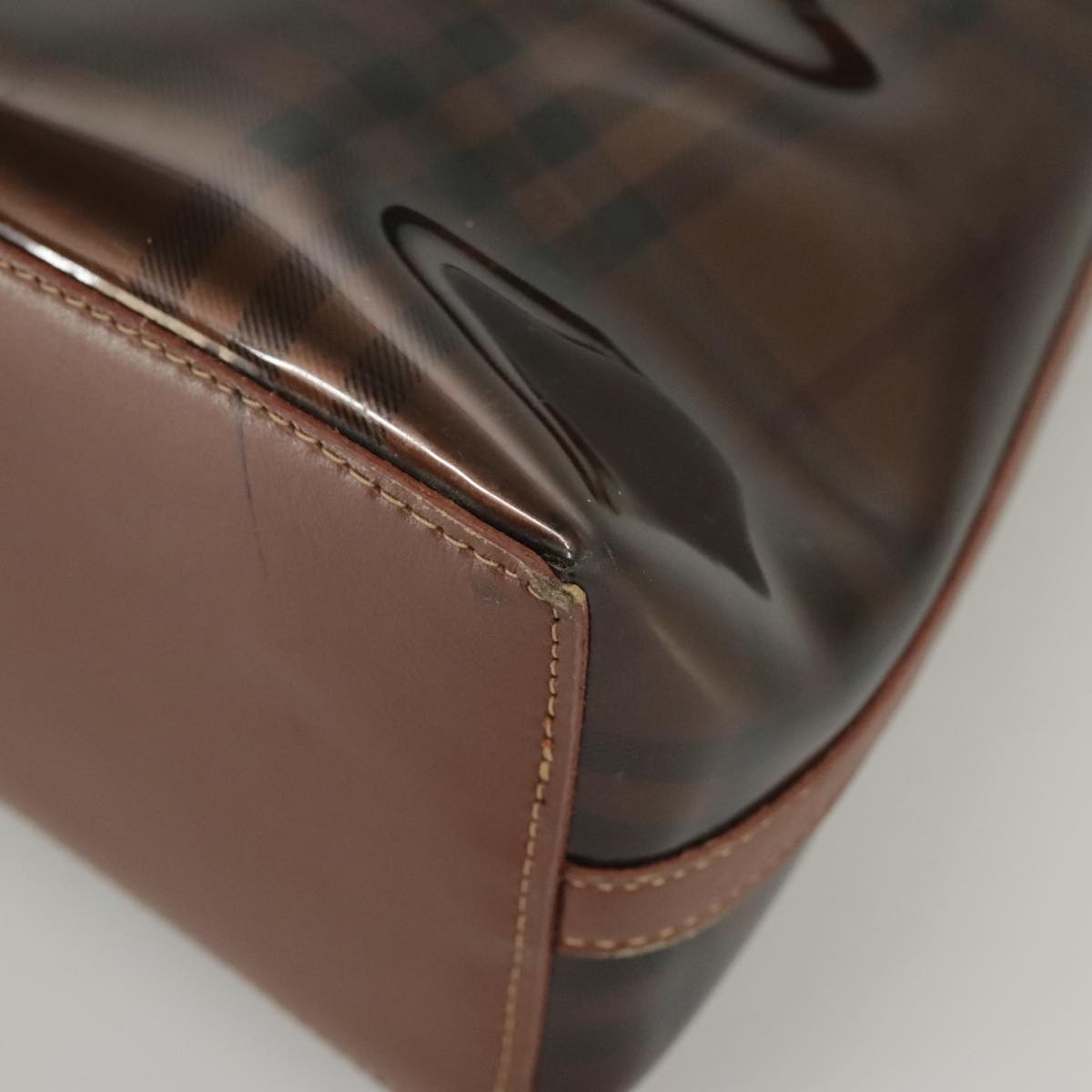 Burberry Nova Check Shoulder Bag Vinyl Leather Brown Gold - 14