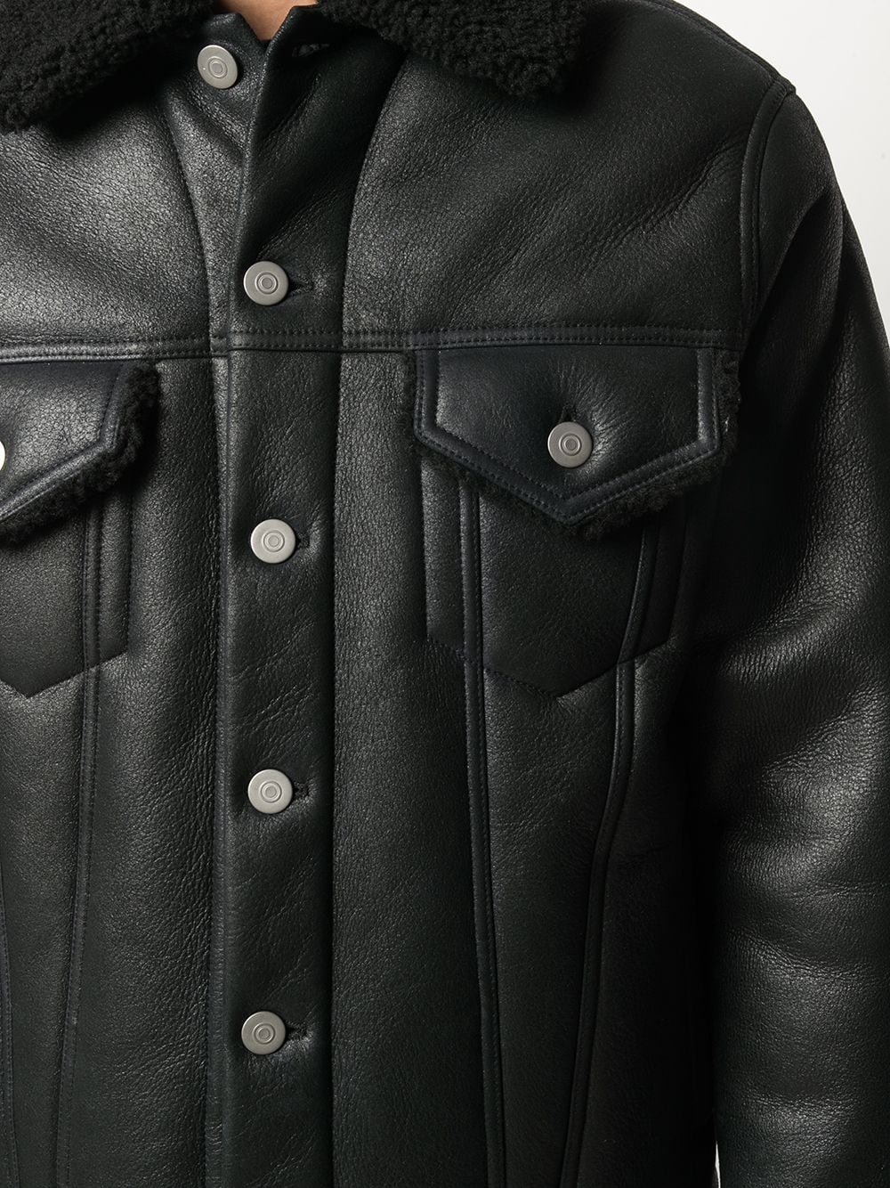 shearling-lined leather jacket - 5