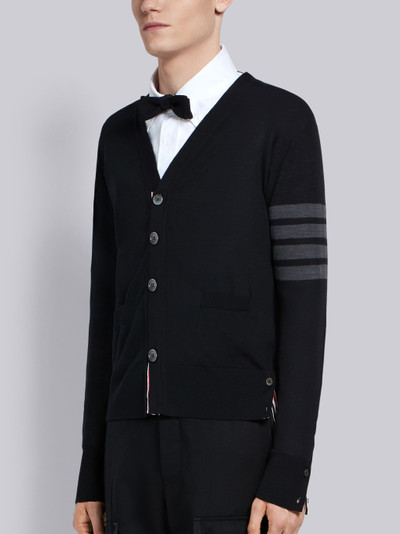 Thom Browne Black Finemerino Wool 4-bar V-neck Cardigan outlook