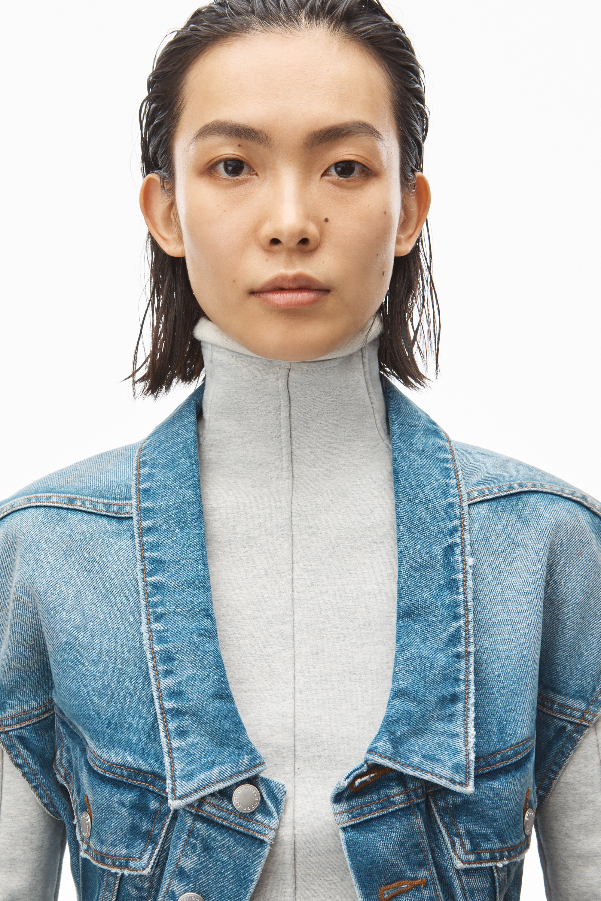 RUCHED WAIST VEST IN DENIM - 4