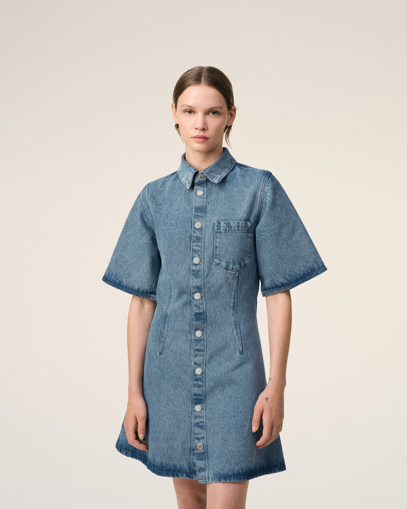 BLUE COTTON SHORT 소매 SHIRT DRESS 3