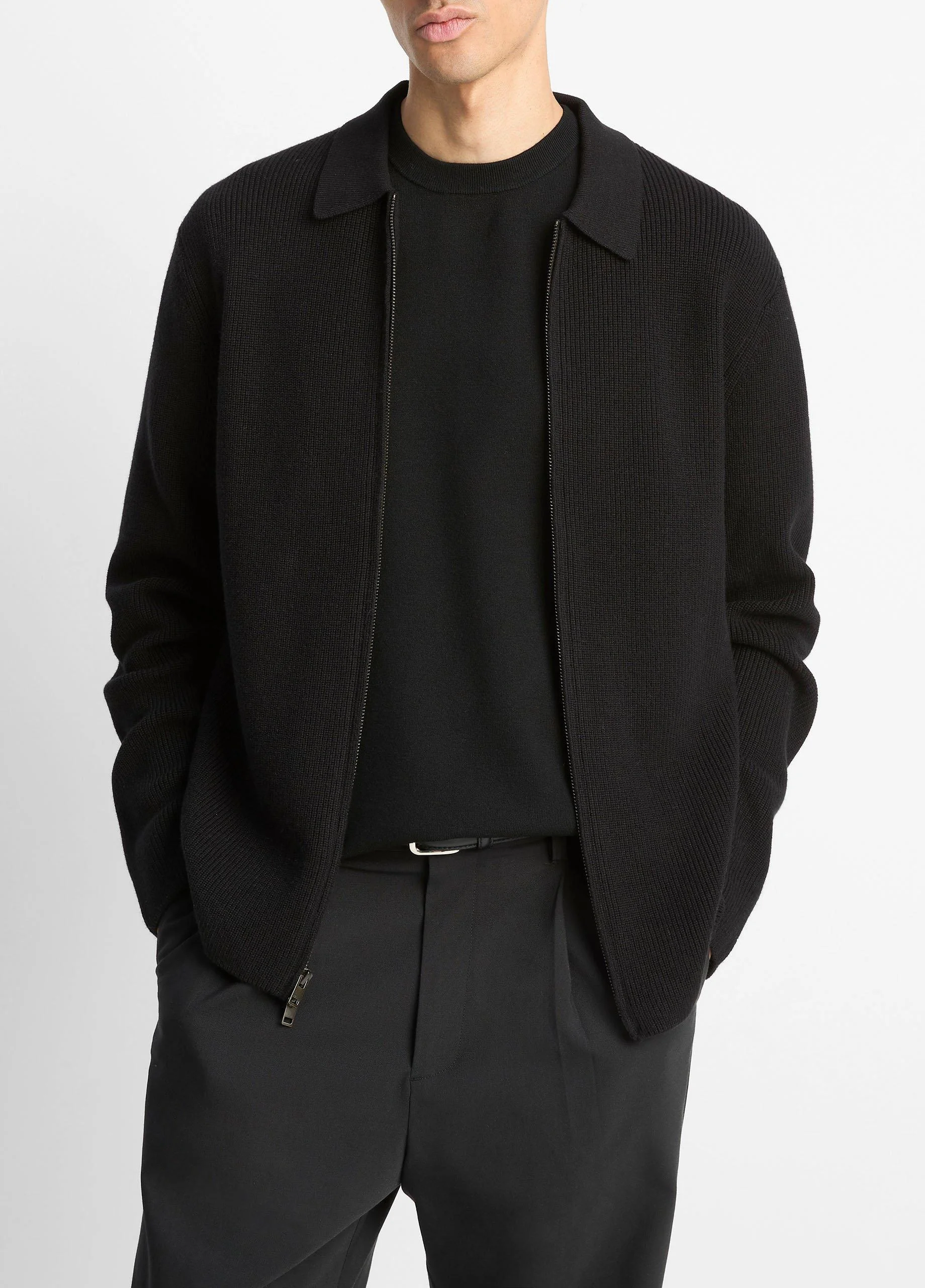 Wool-Blend Two-Way Zip Cardigan - 1