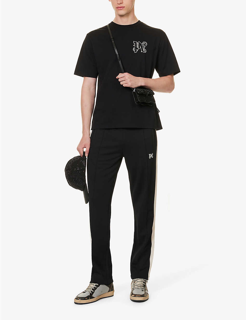 Palm Angels woven-trim monogram shirt - Black