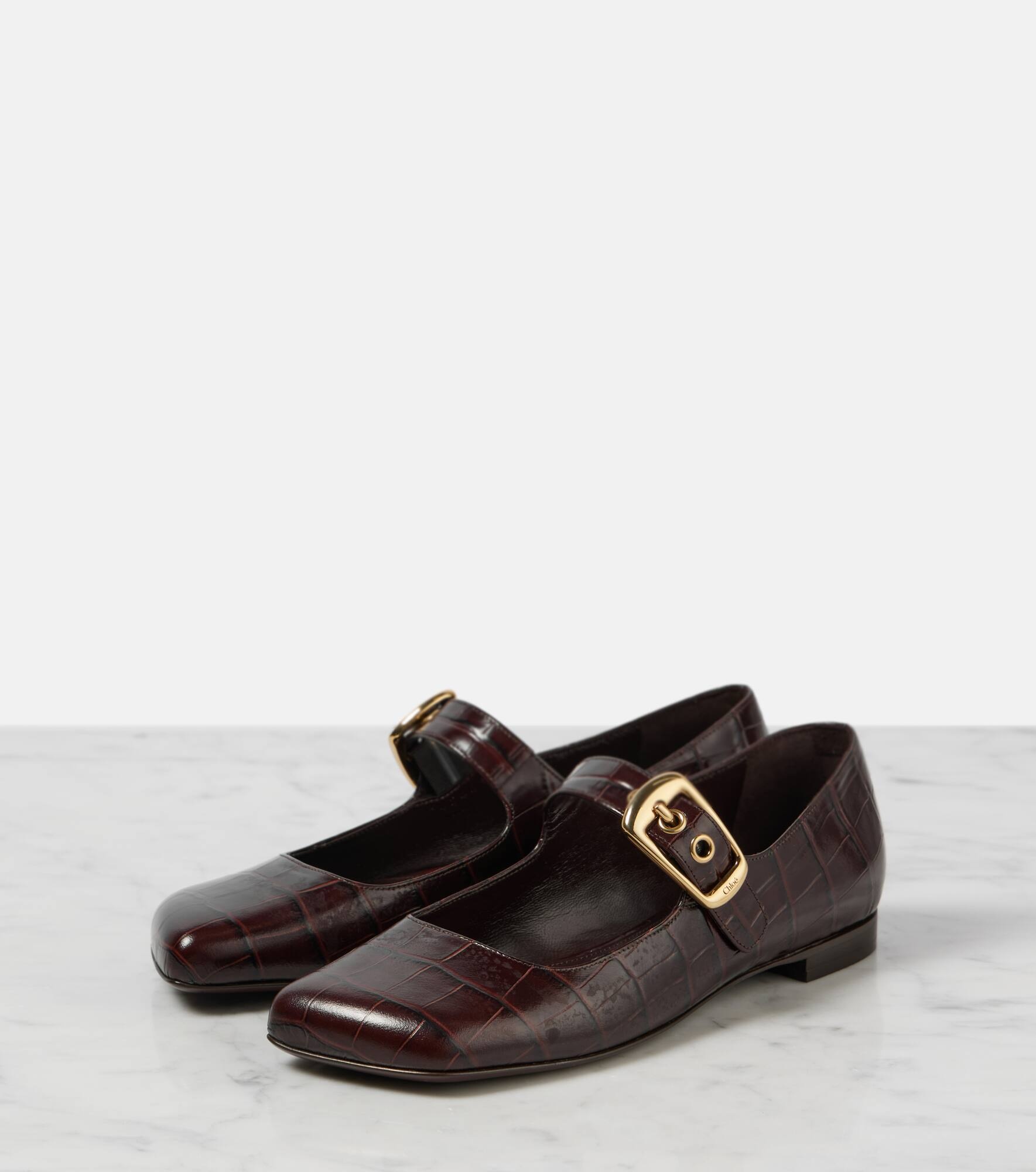 Polly croc-effect leather Mary Jane flats - 4